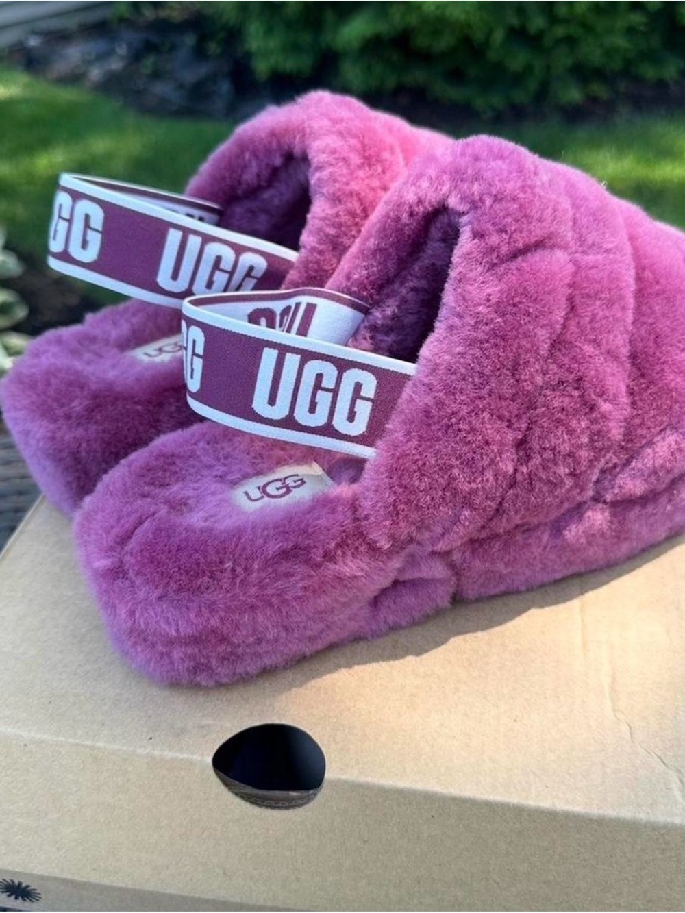 UGG Plush Fluff Slide Sandals in Fuchsia
